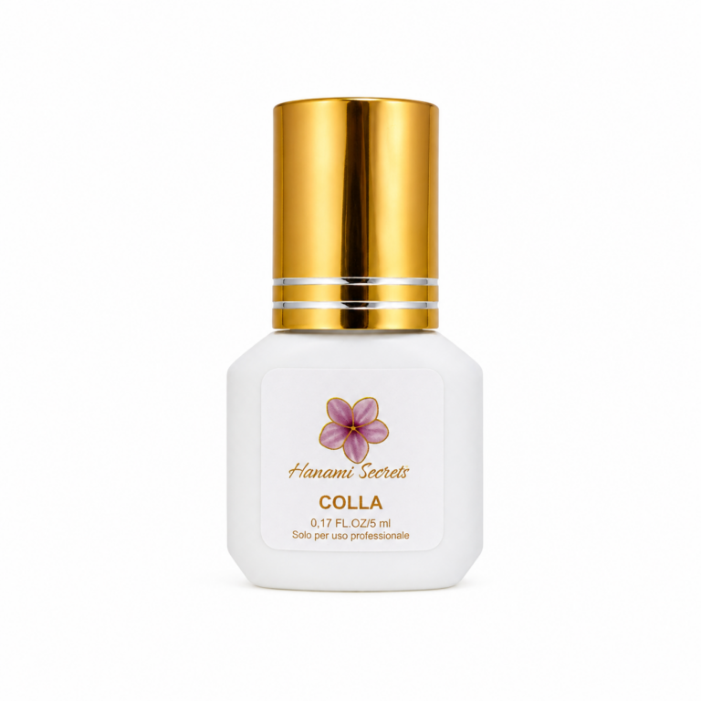 Flacone di Colla professionale per extension ciglia 5ml Hanami Secrets con accessori inclusi.