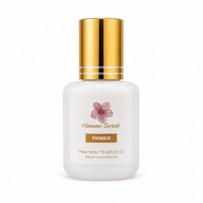 Flacone di Primer professionale per extension ciglia 15ml Hanami Secrets con tappo dorato.